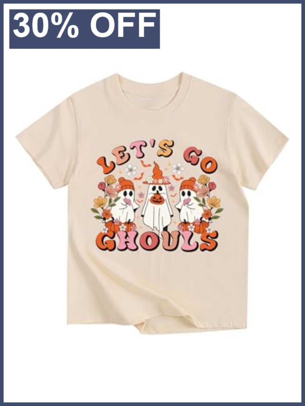 Halloween Ghost Graphic Cotton Tee for Girls Short Sleeve